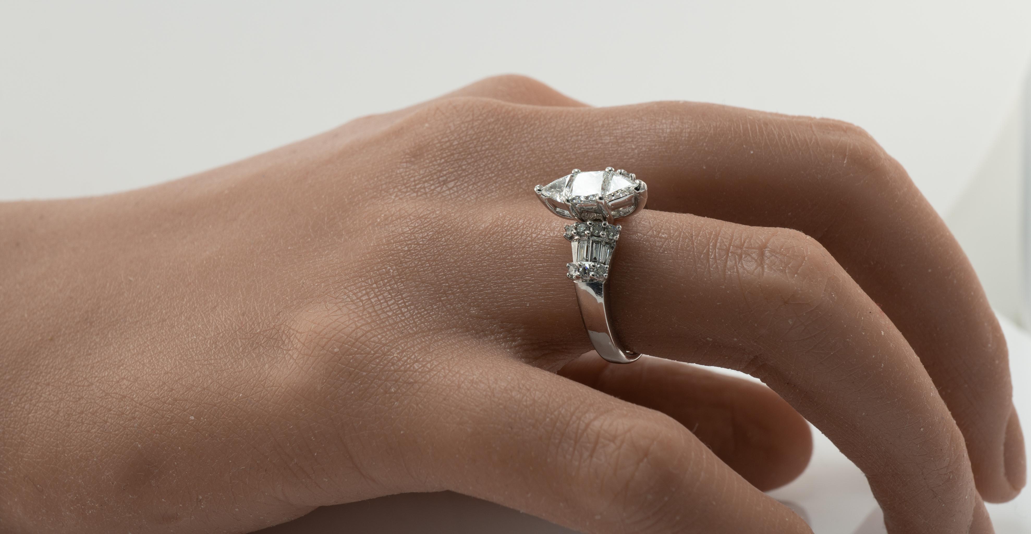     Princess Trillion Diamond  Engagement Ring 14K White Gold 1.95 TDW For Sale 6