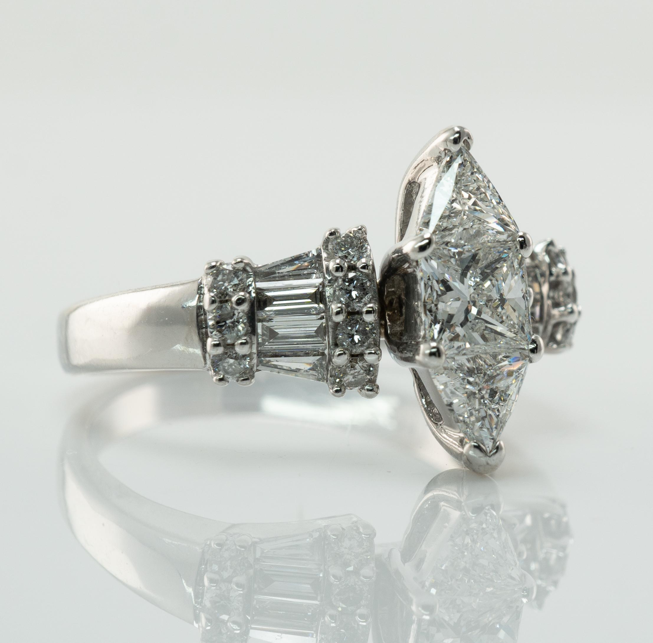 Princess Cut     Princess Trillion Diamond  Engagement Ring 14K White Gold 1.95 TDW For Sale