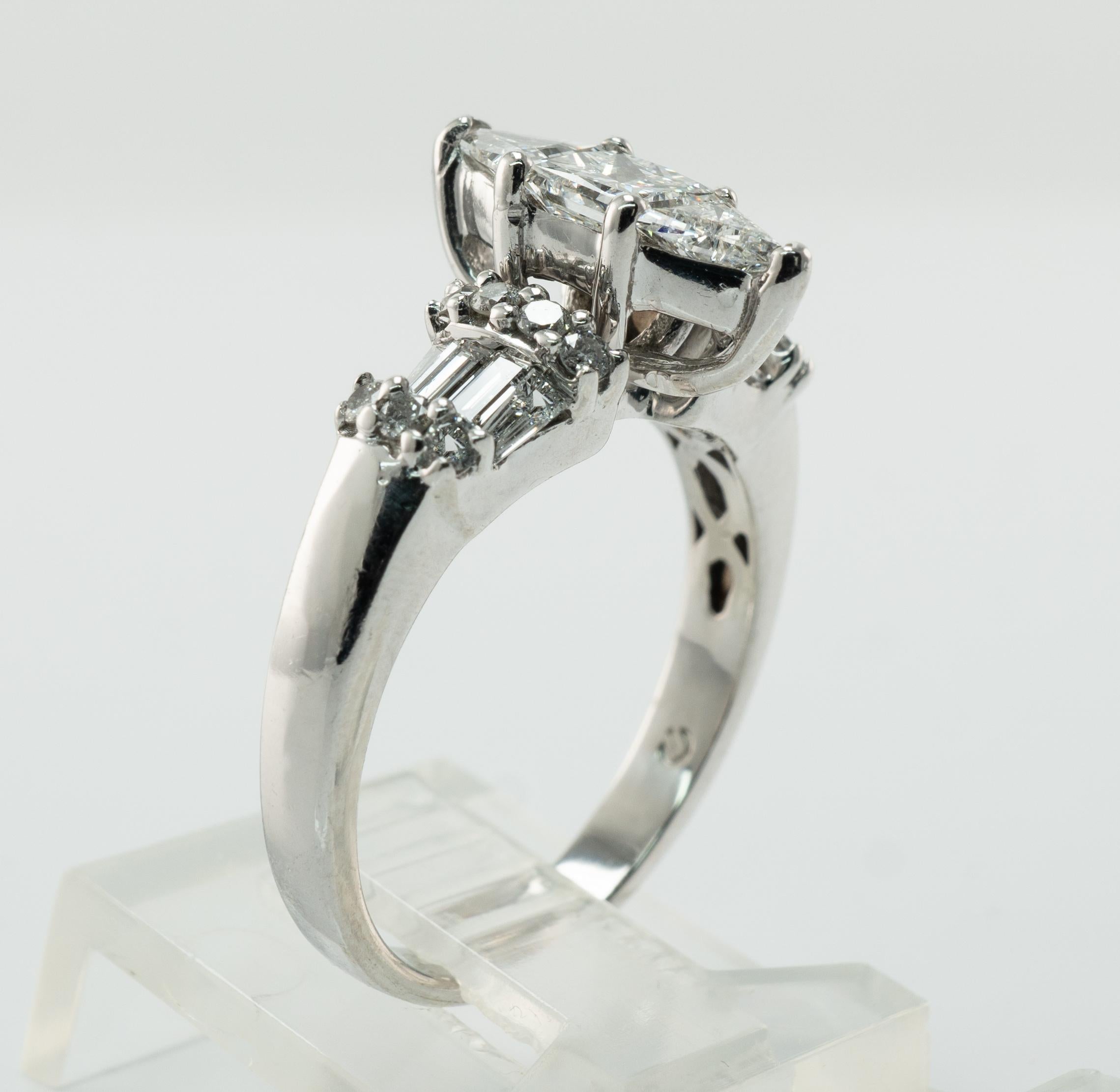     Princess Trillion Diamond  Engagement Ring 14K White Gold 1.95 TDW For Sale 2