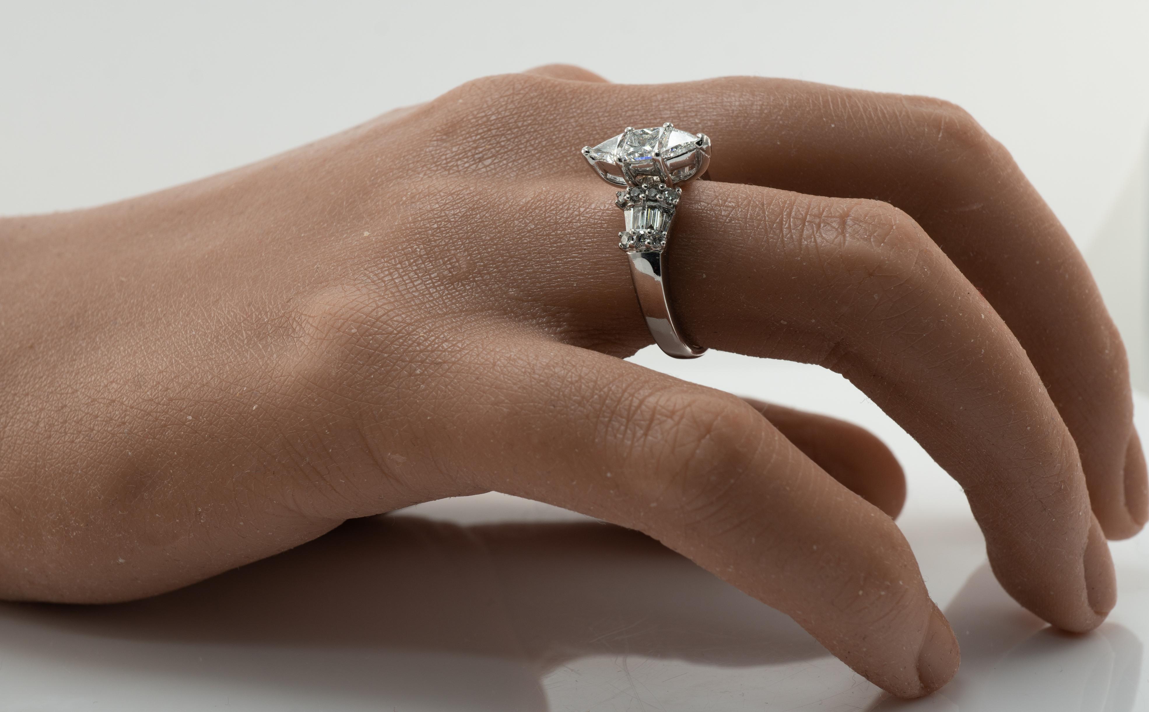     Princess Trillion Diamond  Engagement Ring 14K White Gold 1.95 TDW For Sale 3
