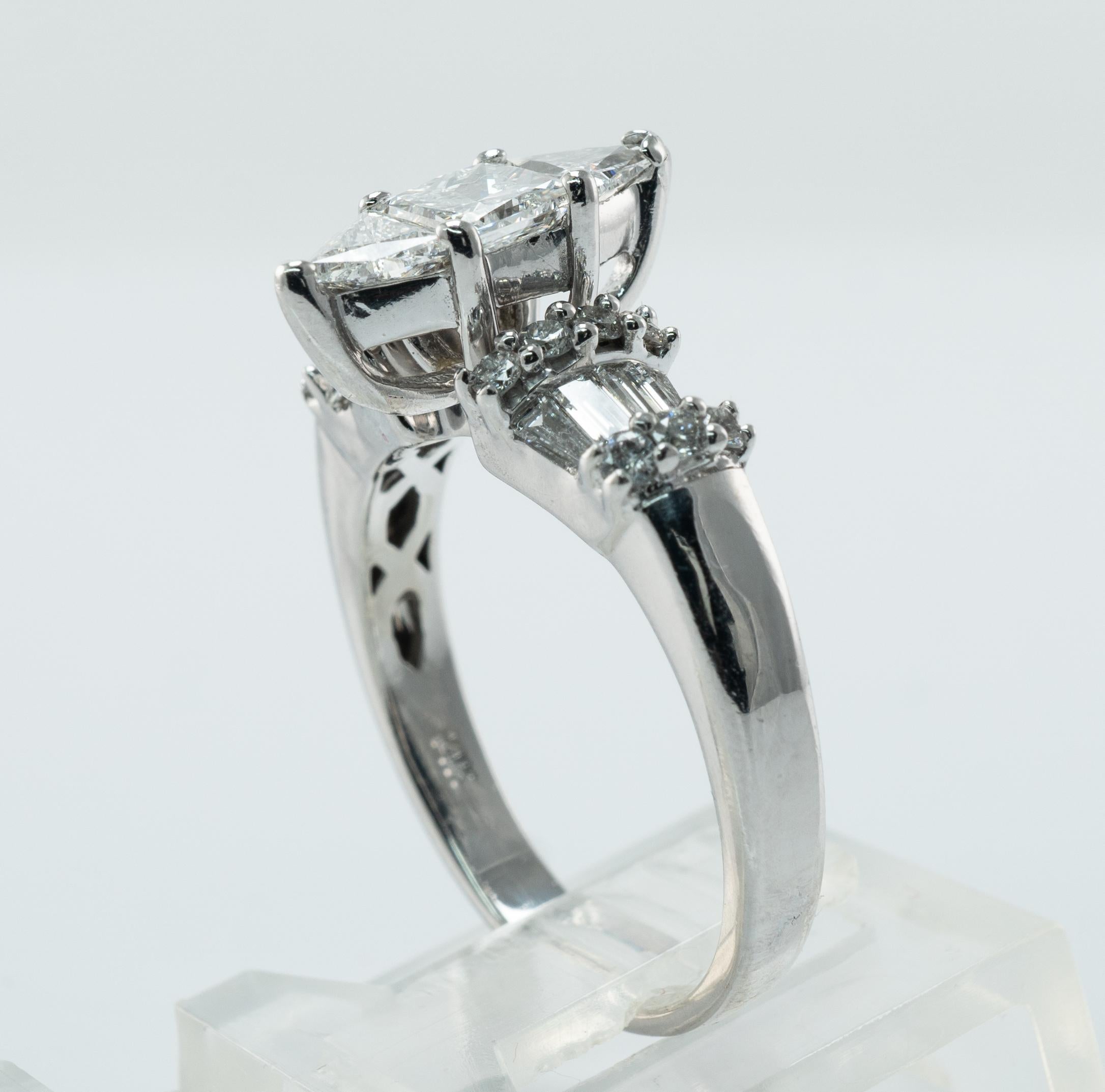     Princess Trillion Diamond  Engagement Ring 14K White Gold 1.95 TDW For Sale 4