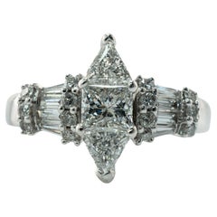 Retro     Princess Trillion Diamond  Engagement Ring 14K White Gold 1.95 TDW