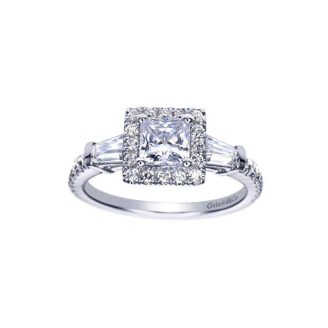   Princess White Gold Diamond Engagement Mounting In New Condition For Sale In Stamford, CT