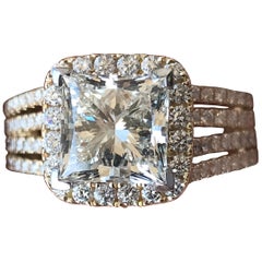 Princess with Halo Diamond Ring 44 Row Split Shank 14 Karat Y, Ben Dannie