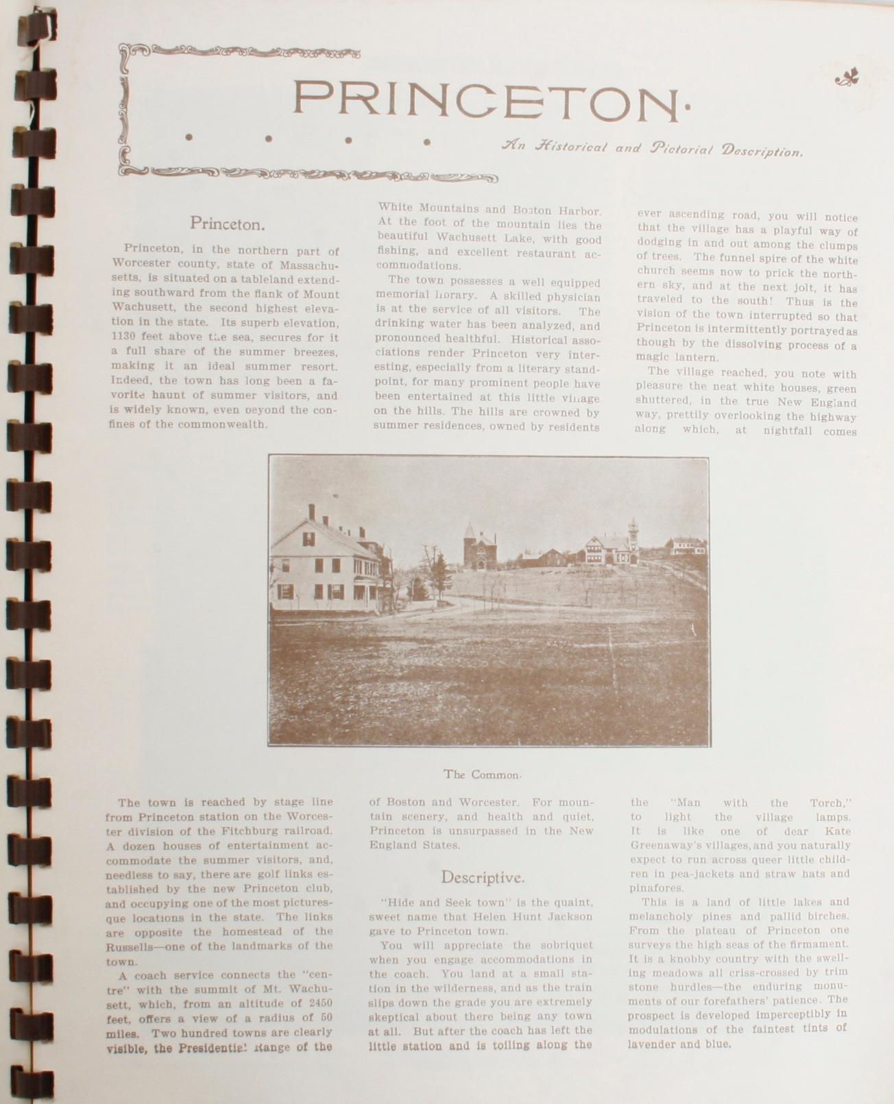 Princeton Mass, Illustrated 1900, as of 1972 In Fair Condition In valatie, NY