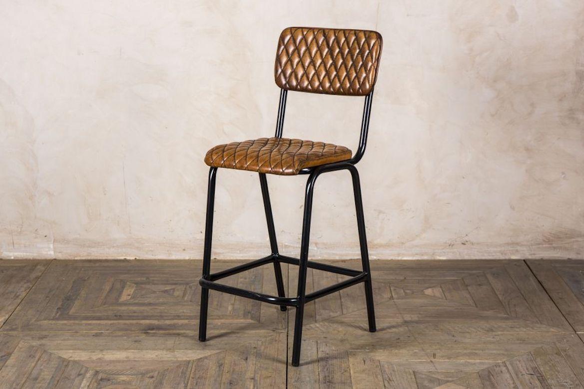 Velvet Princeton Quilted Leather Bar Stools, 20th Century For Sale