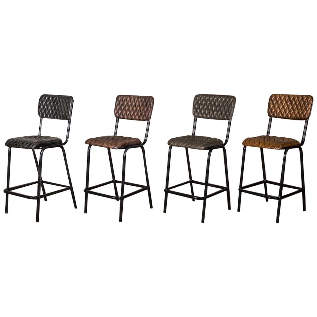 Princeton Quilted Leather Bar Stools, 20th Century For Sale