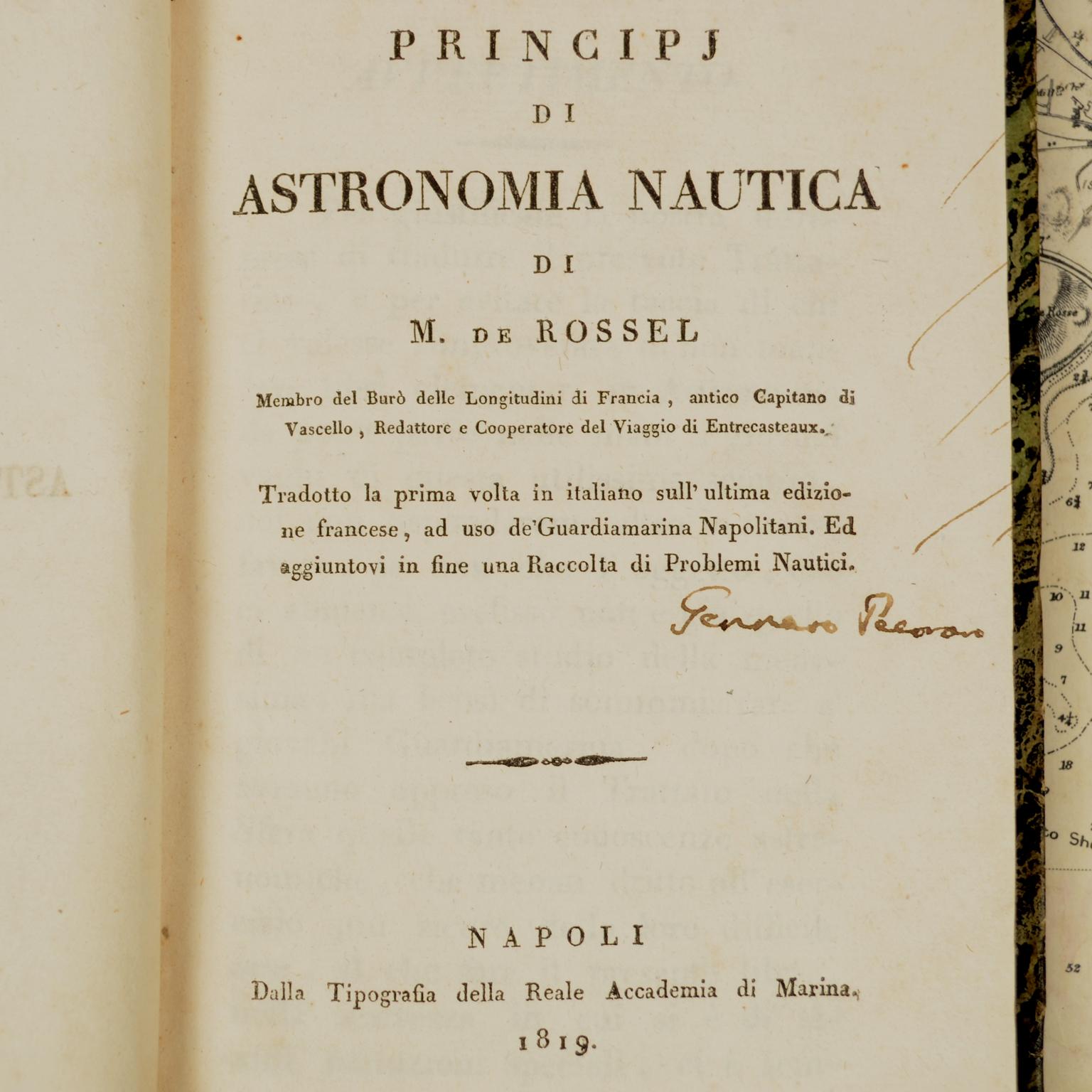 Italian Principles of Nautical Astronomy Antique  Book by M. De Rossel Naples, 1819