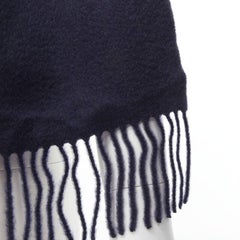 PRINGLE OF SCOTLAND 100% cashmere navy blue tassel fringe scarf
