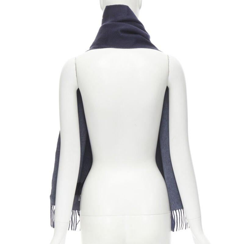PRINGLE OF SCOTLAND 100% cashmere navy blue tassel fringe scarf In Excellent Condition For Sale In Hong Kong, NT