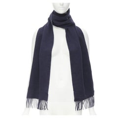 Pringle of Scotland, sciarpa con frange in nappe blu navy 100% cashmere