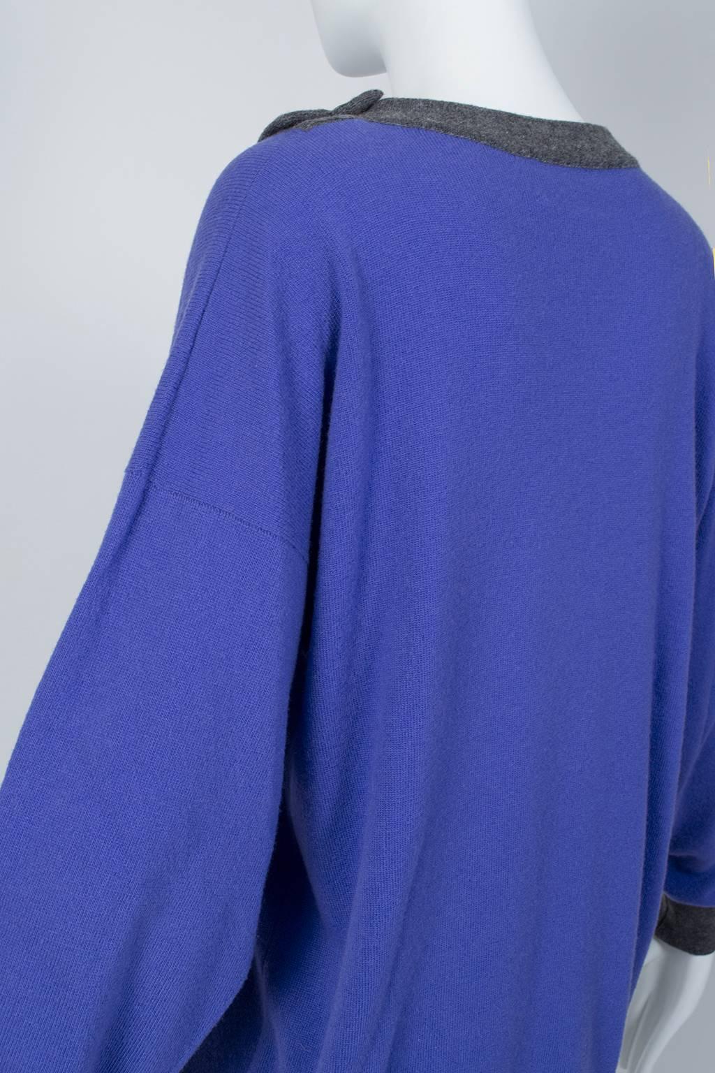Pringle Scotland Purple Gray Asymmetrical Cashmere Pullover Cardigan - L, 1980s 1