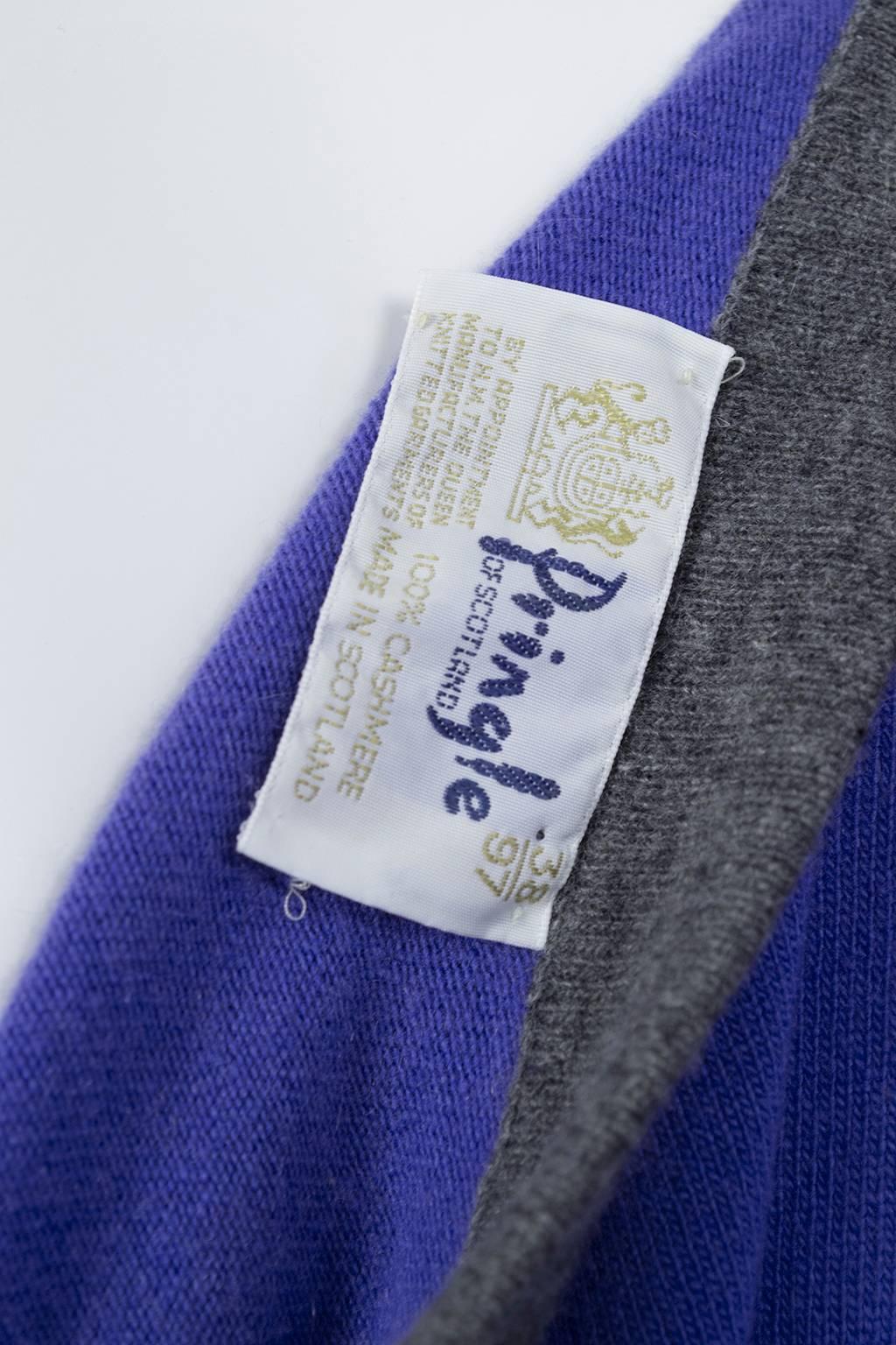 Pringle Scotland Purple Gray Asymmetrical Cashmere Pullover Cardigan - L, 1980s 3
