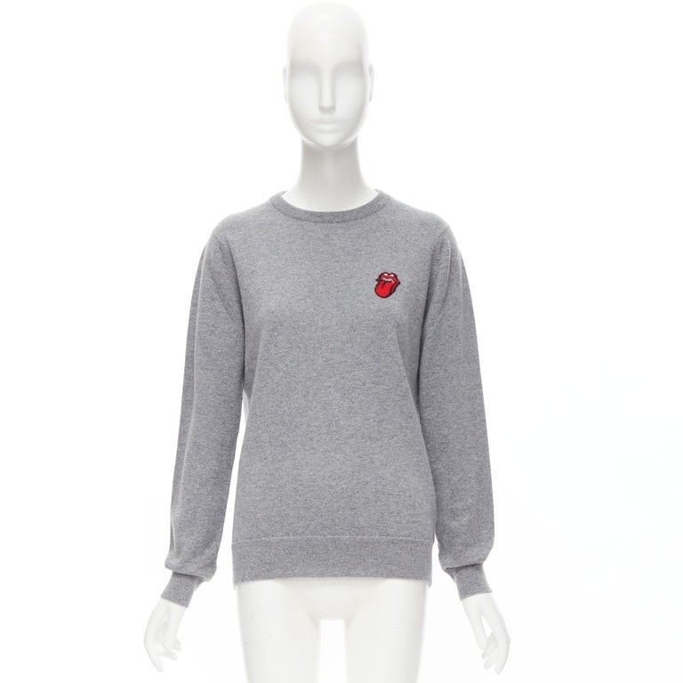 PRINGLE OF SCOTLAND Rolling Stone 100% cashmere grey tongue pullover sweater  S For Sale at 1stDibs