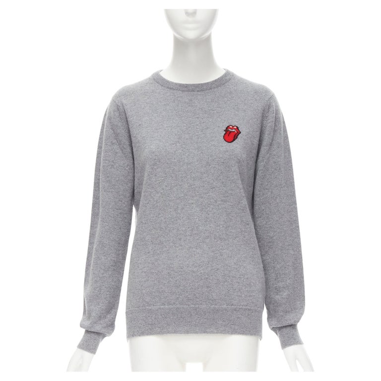 PRINGLE OF SCOTLAND Rolling Stone 100% cashmere grey tongue pullover sweater  S For Sale at 1stDibs