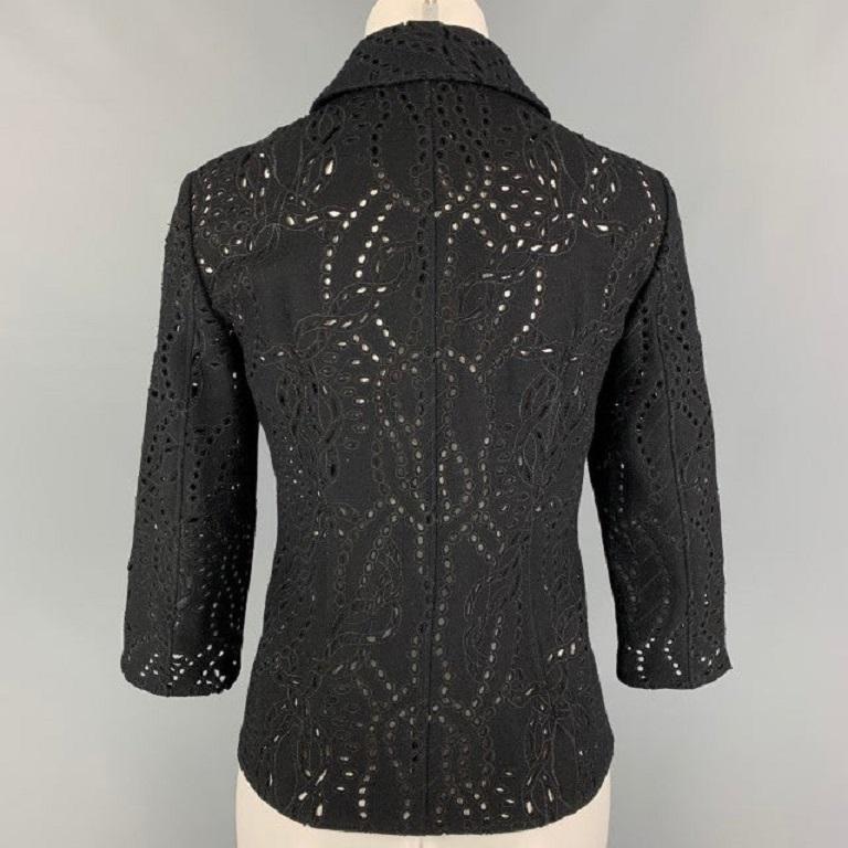 PRINGLE of SCOTLAND Size 6 Black Wool Eyelet Blouse In Good Condition For Sale In San Francisco, CA