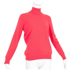 Retro Pringle of Scotland Watermelon Pink Cashmere Back-Zip Ski Turtleneck – M, 1960s