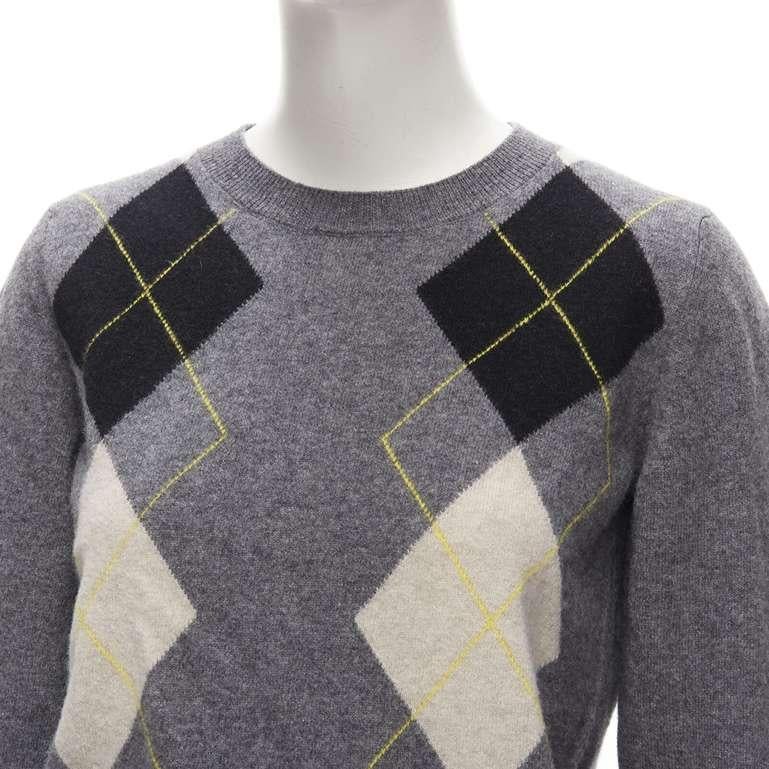 PRINGLE OF SCOTLAND wool grey argyle yellow sweater asymmetric midi skirt XS For Sale 4