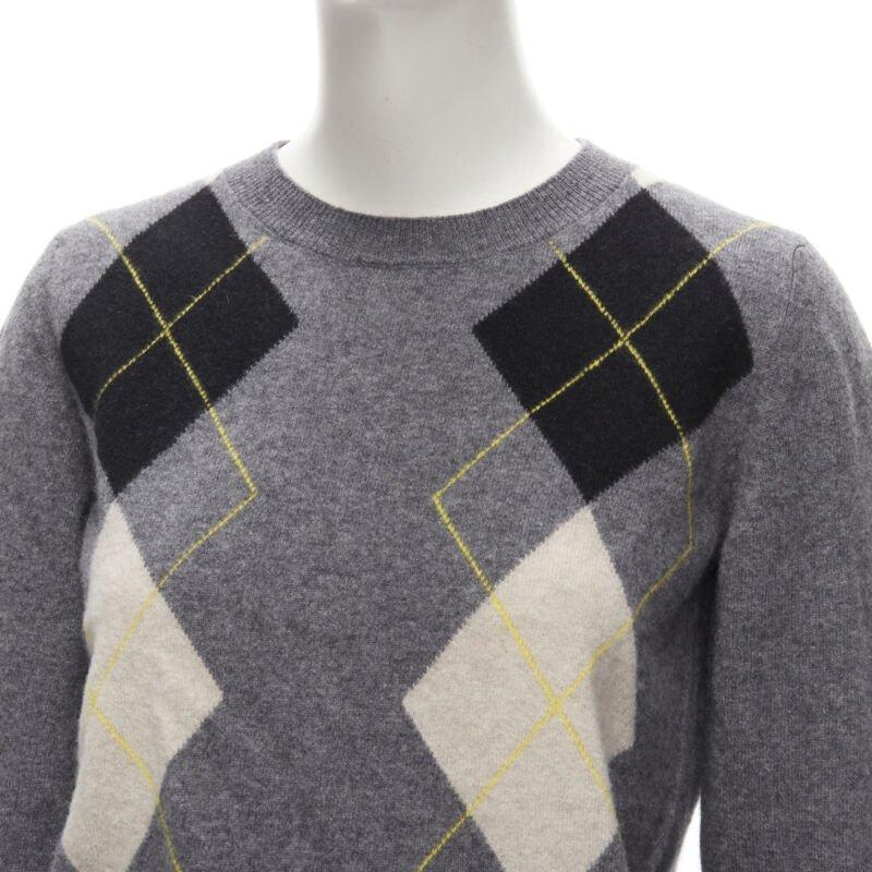 PRINGLE OF SCOTLAND wool grey argyle yellow sweater asymmetric midi skirt XS For Sale 5