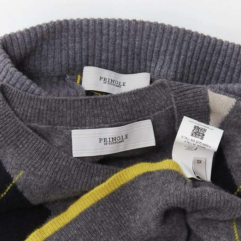 PRINGLE OF SCOTLAND wool grey argyle yellow sweater asymmetric midi skirt XS For Sale 5