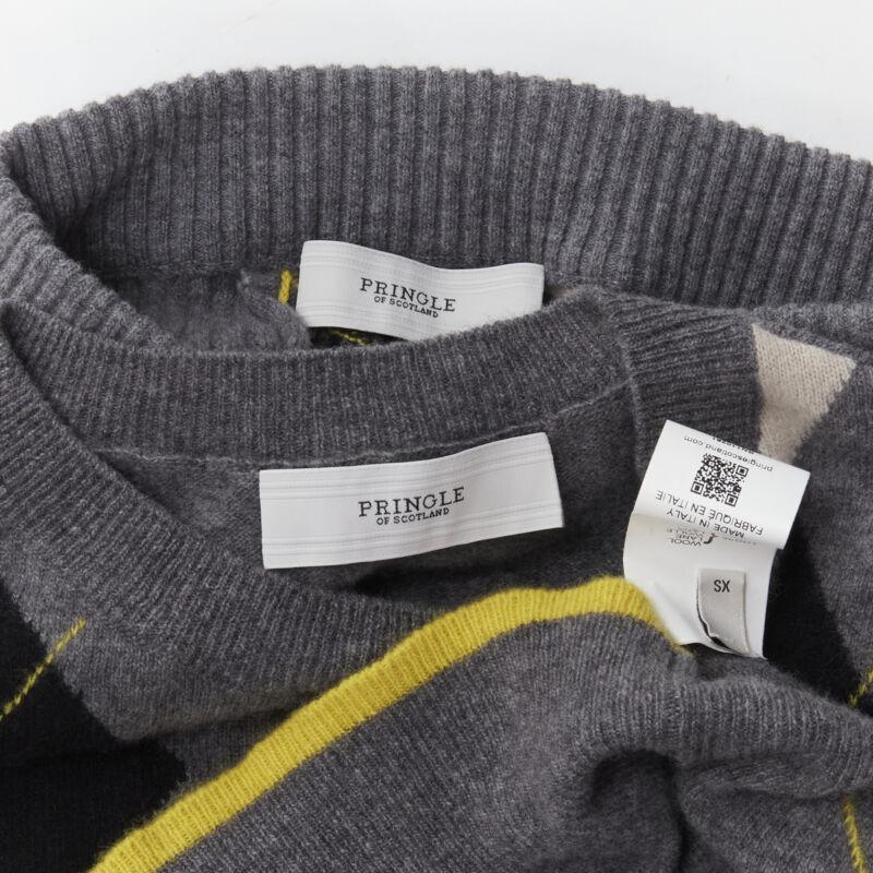 PRINGLE OF SCOTLAND wool grey argyle yellow sweater asymmetric midi skirt XS For Sale 6