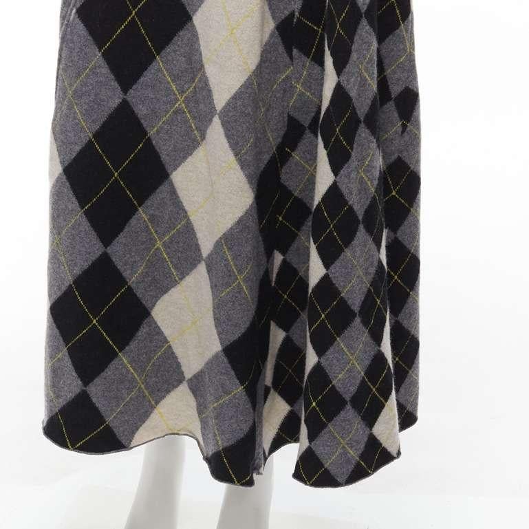 PRINGLE OF SCOTLAND wool grey argyle yellow sweater asymmetric midi skirt XS For Sale 3