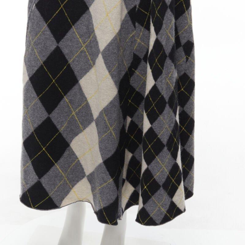 PRINGLE OF SCOTLAND wool grey argyle yellow sweater asymmetric midi skirt XS For Sale 4