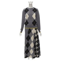 PRINGLE OF SCOTLAND wool grey argyle yellow sweater asymmetric midi skirt XS