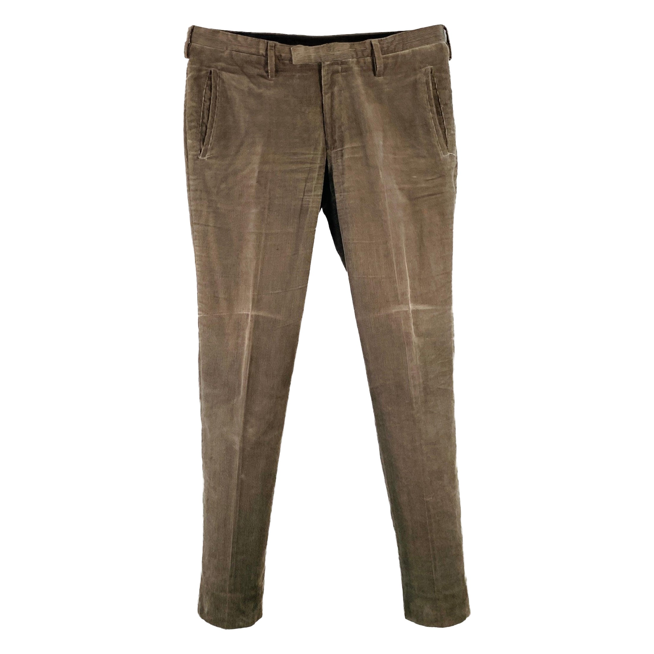 PRINGLE Size 32 Taupe Corduroy Cotton Pleated Casual Pants