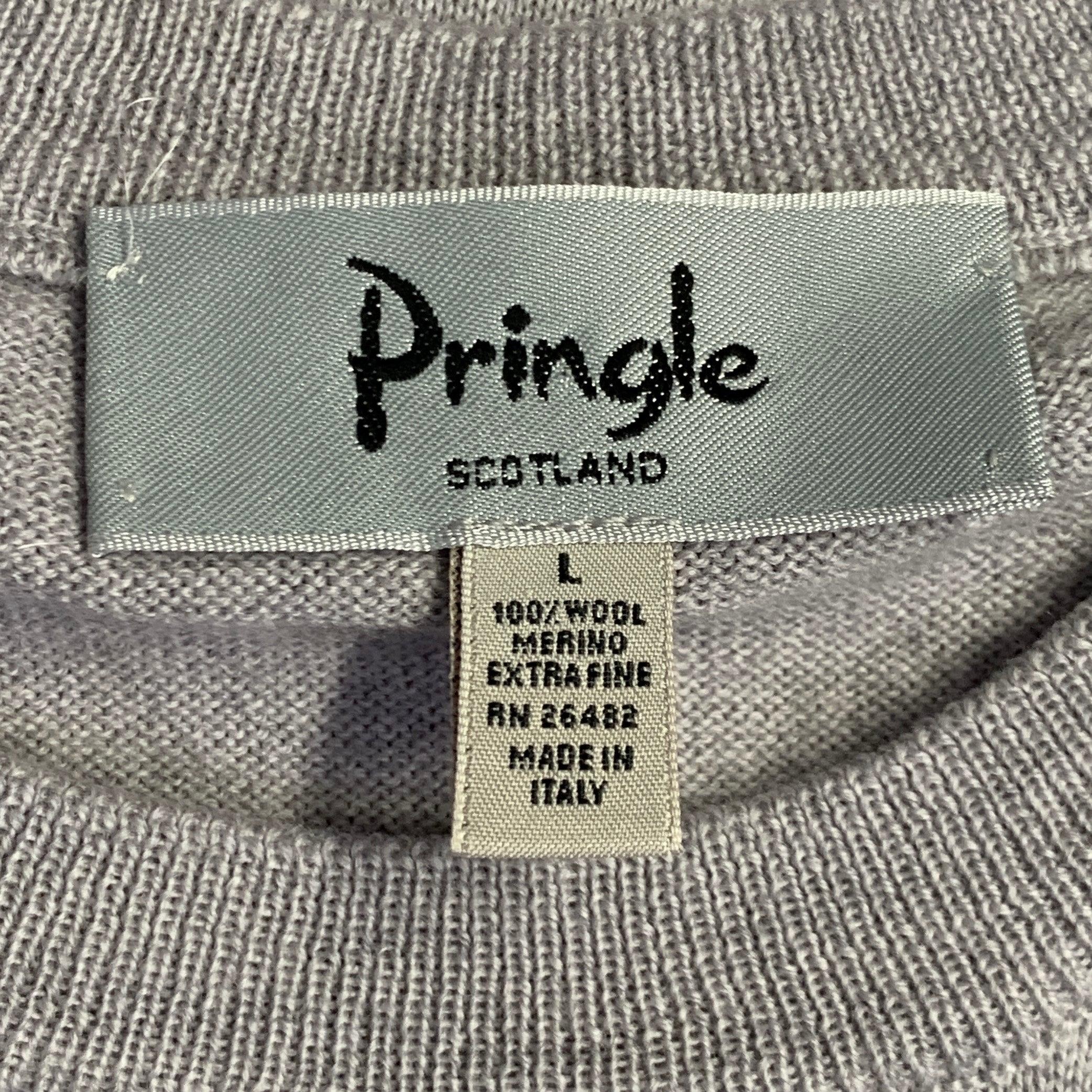 Pringle Taglia L Pullover girocollo in lana merino grigia con bordi a costine In condizioni buone in vendita a San Francisco, CA