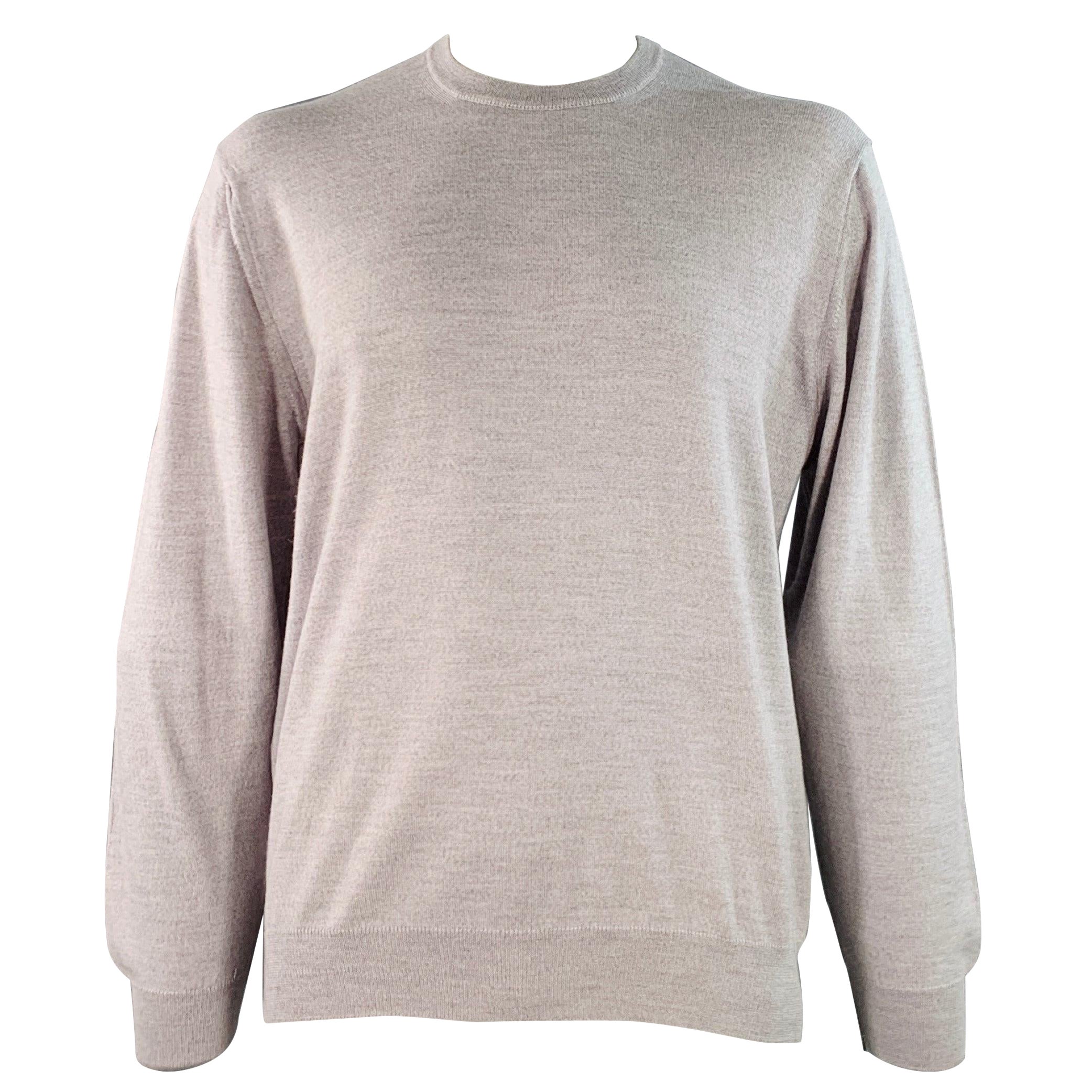 Pringle Taglia L Pullover girocollo in lana merino grigia con bordi a costine