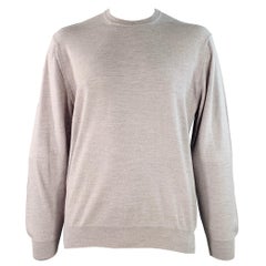 Pringle Taglia L Pullover girocollo in lana merino grigia con bordi a costine