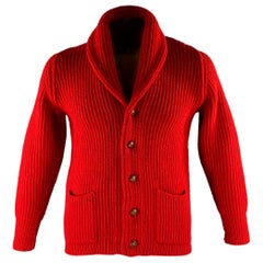 PRINGLE Size L Red Knit Wool Shawl Cardigan