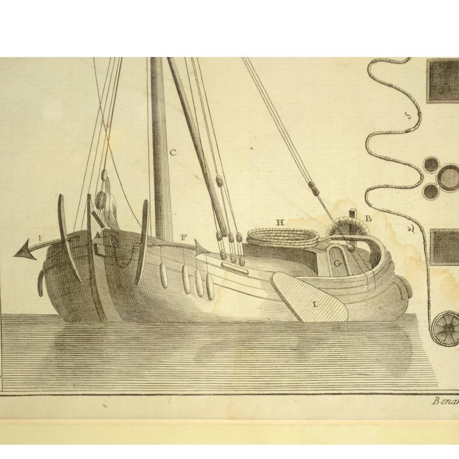 Français Gravure sur cuivre tirée de l'Encyclopédie de Panckoucke Sujet nautique 1782-1832 en vente