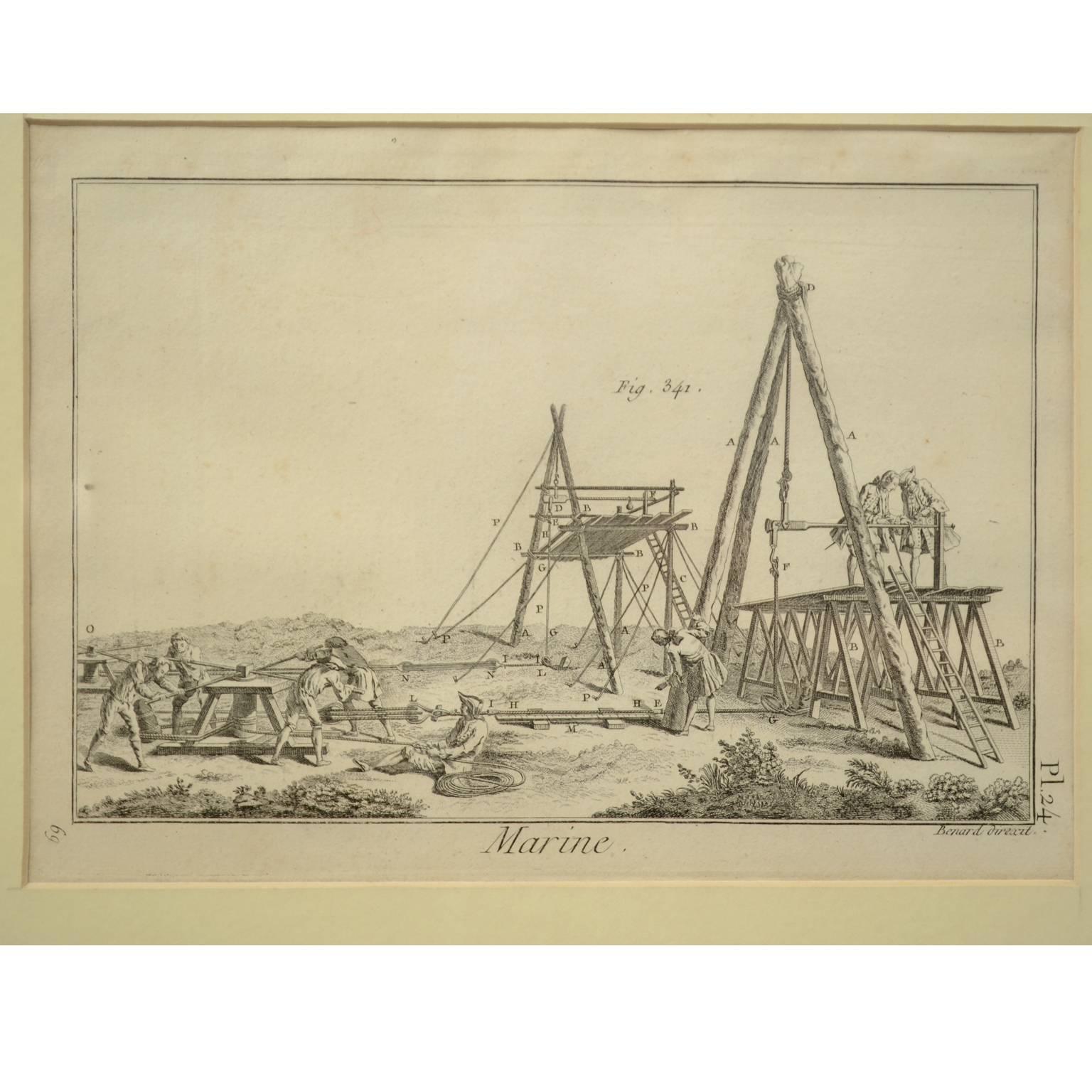 French Engraving Print from the Panckoucke Encyclopédie Nautical Subject 1782-1832 For Sale