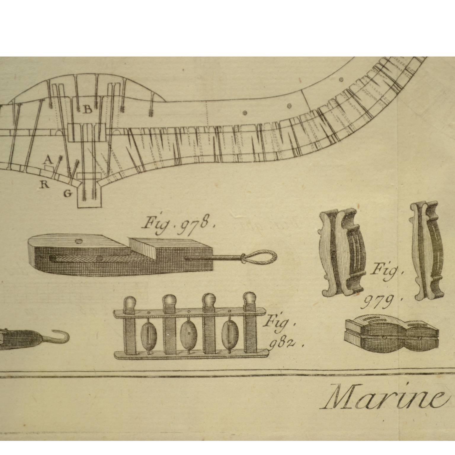 Paper Engraving Print  from the Panckoucke Encyclopédie Nautical Subject 1782-1832 For Sale