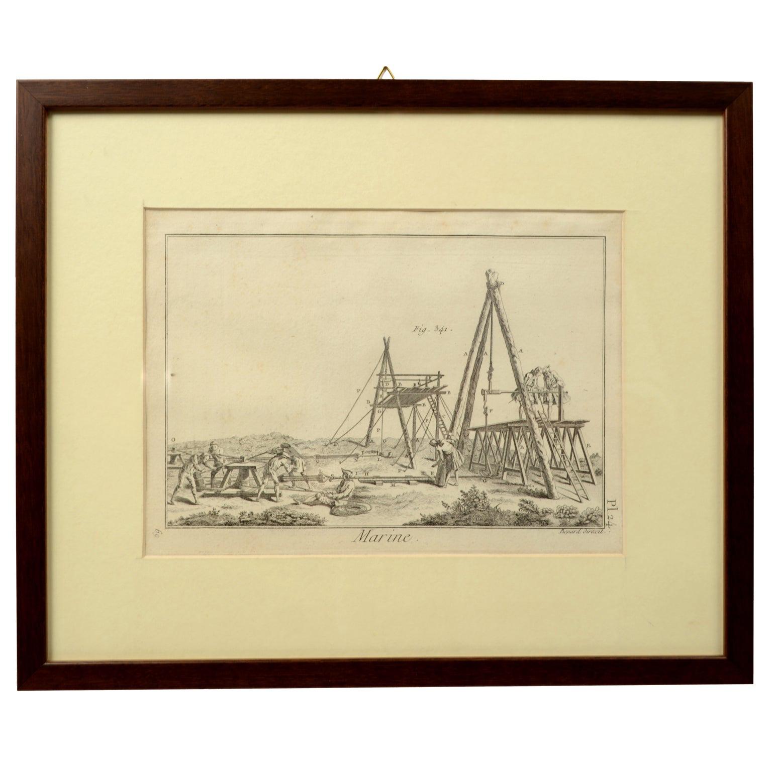 Impression de gravure de l'encyclopédie nautique de Panckoucke sur le sujet 1782-1832