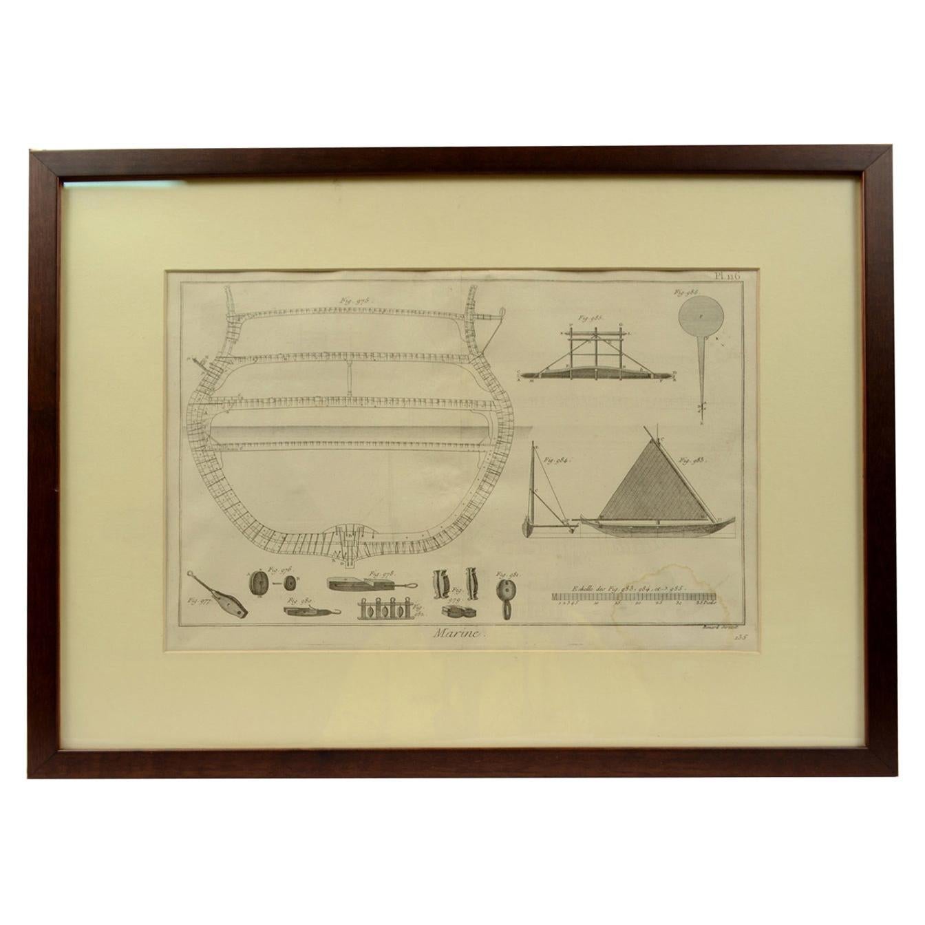 Engraving Print  from the Panckoucke Encyclopédie Nautical Subject 1782-1832