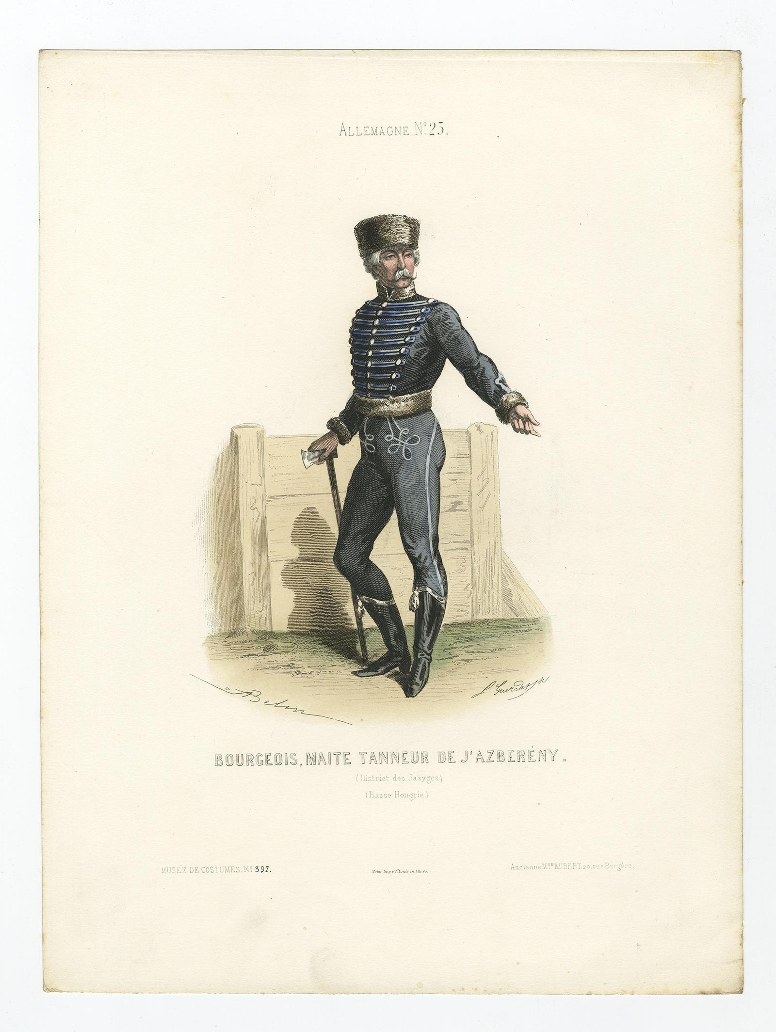 Stampa raffigurante una borghese in costume popolare da Jászsági, Bassa Ungheria, 1850 In condizioni buone in vendita a Langweer, NL