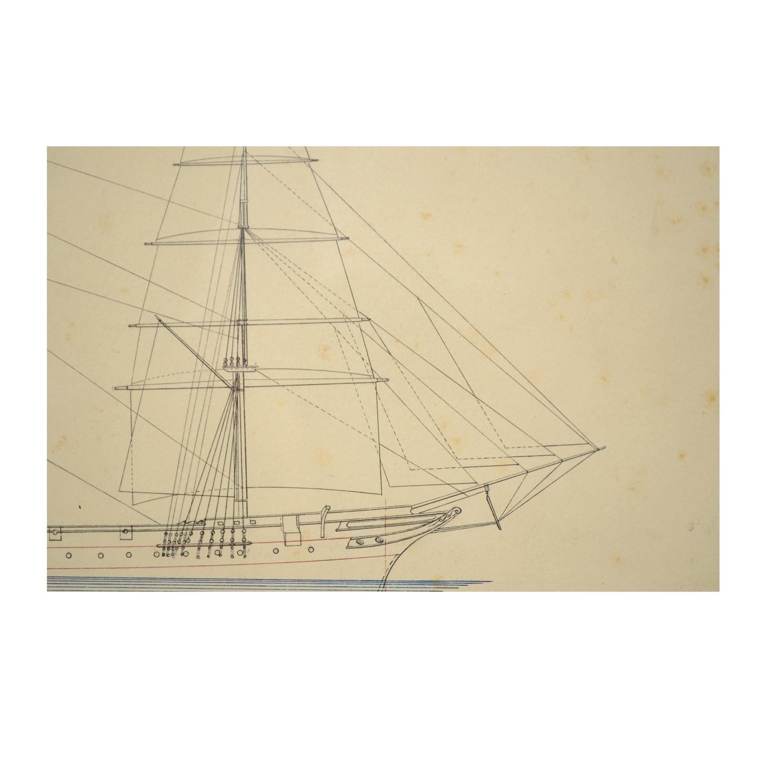 Print no. 1 of 400 Depicting a Nautical Schooner Made in the Mid-19th Century In Good Condition For Sale In Milan, IT