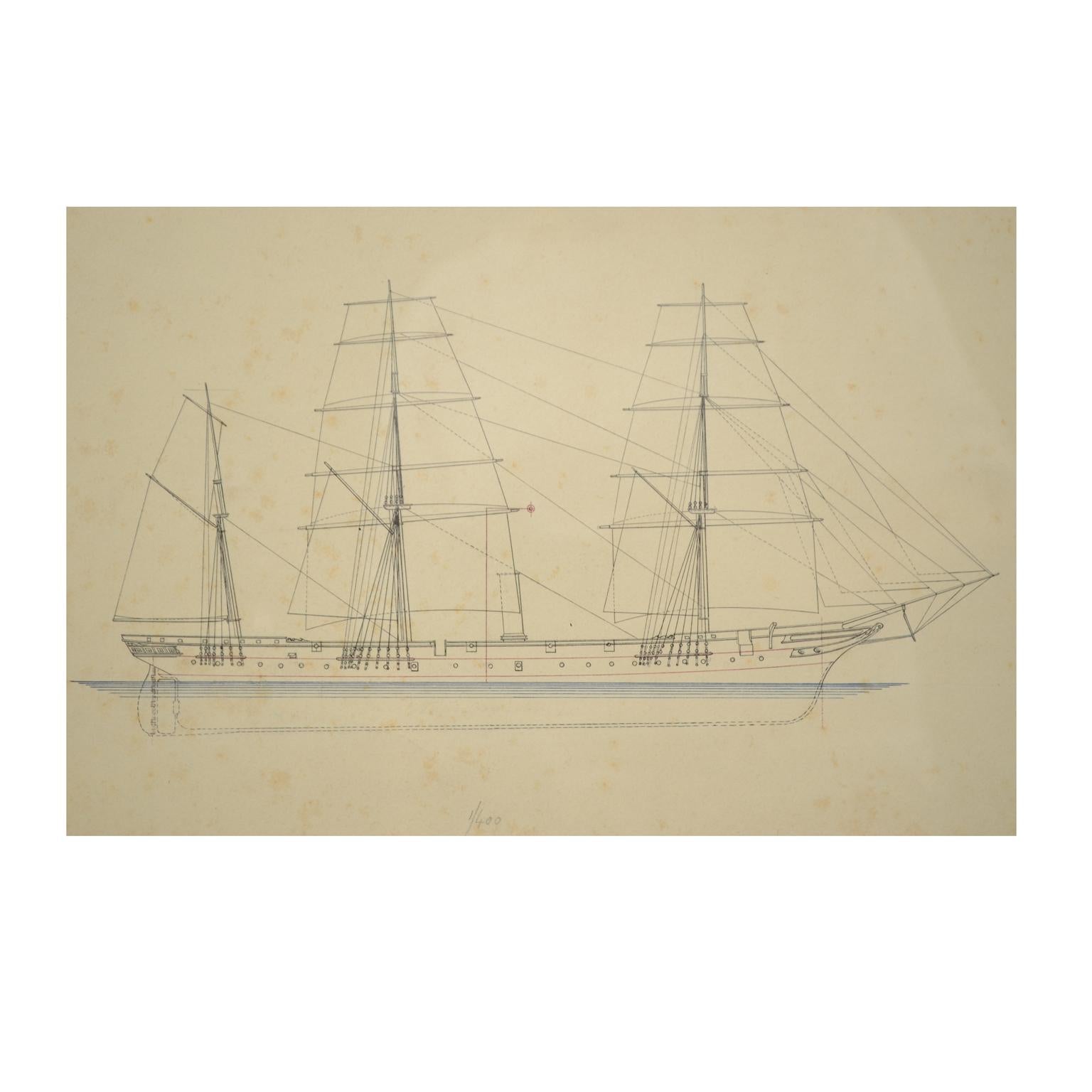 Print no. 1 of 400 Depicting a Nautical Schooner Made in the Mid-19th Century For Sale 1