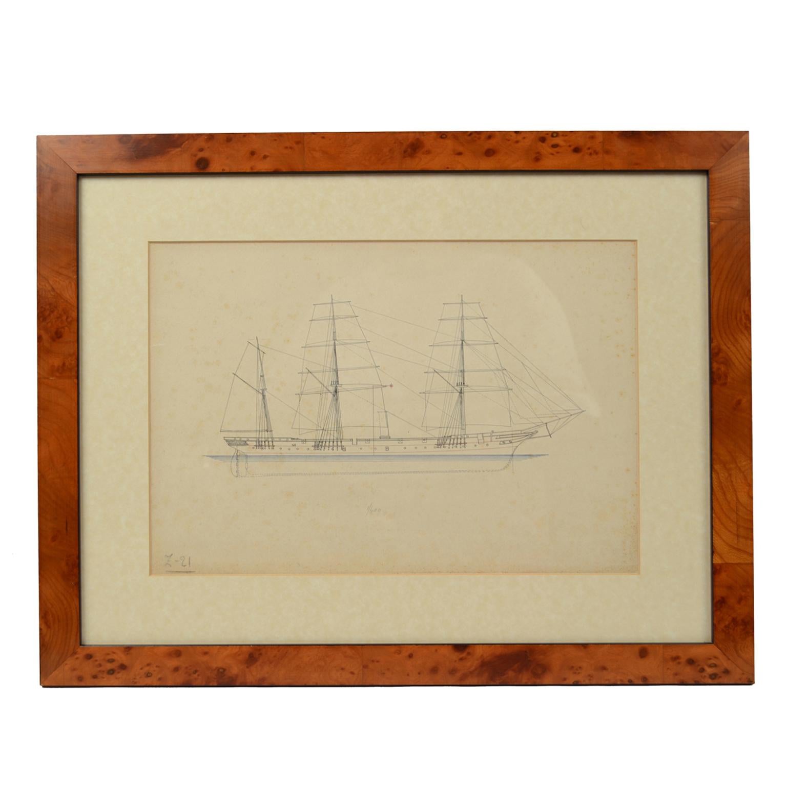 Print no. 1 of 400 Depicting a Nautical Schooner Made in the Mid-19th Century For Sale