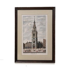 Print, English George II, Hand-Colored, Copperplate, Engraved, Bow Church, 1739