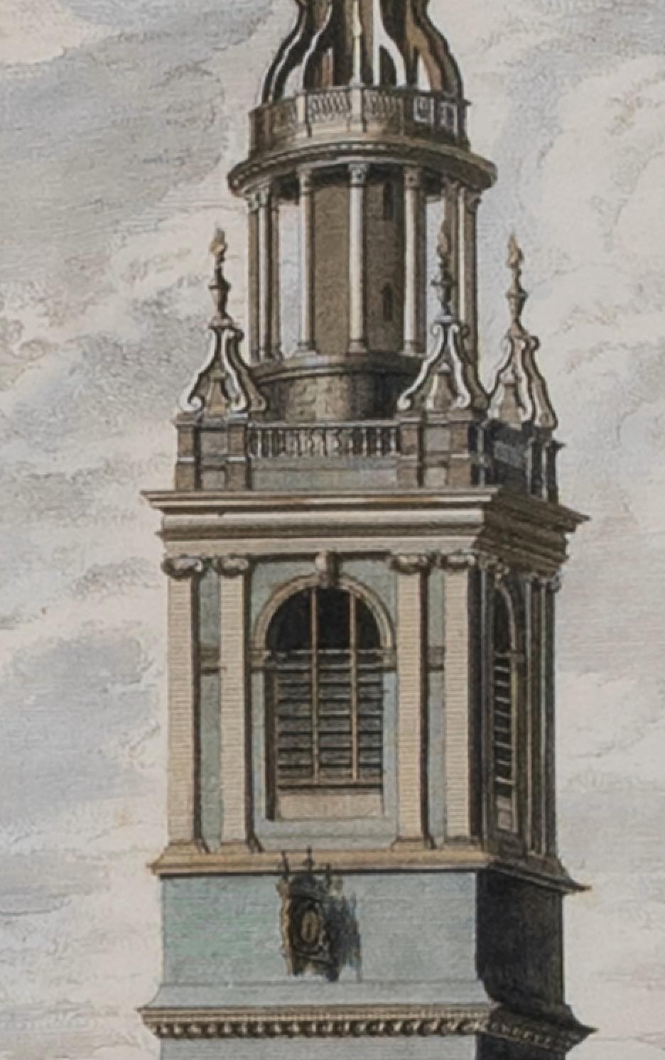 Print, English George II, Hand-Colored, Copperplate, Engraved, Bow Church, 1739 For Sale 1