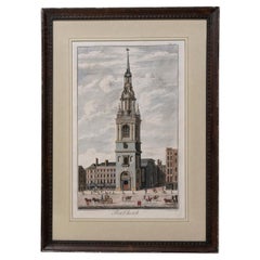 Antique Print, English George II, Hand-Colored, Copperplate, Engraved, Bow Church, 1739