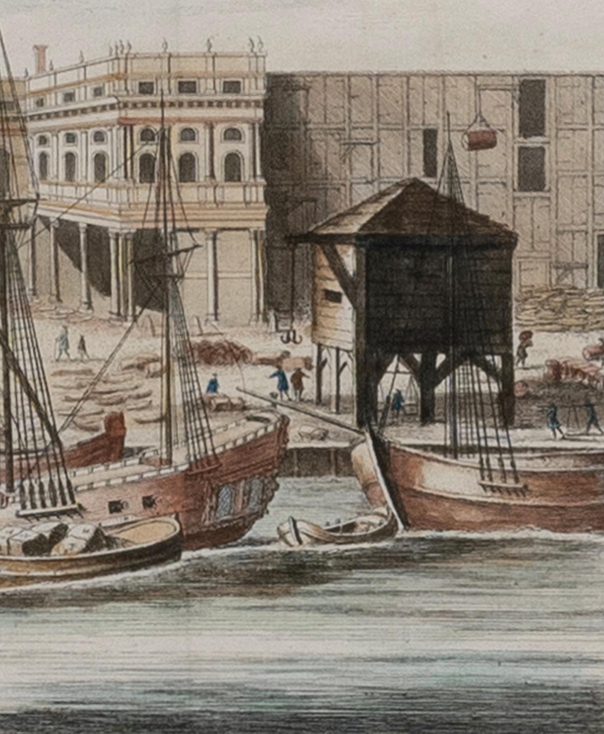 Mid-18th Century Print, Hand-Colored, Copperplate, Engraved, Custom House, William Maitland For Sale