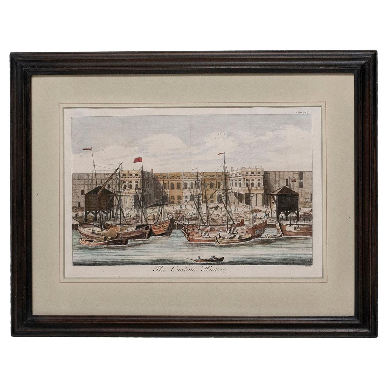 Print, Hand-Colored, Copperplate, Engraved, Custom House, William Maitland
