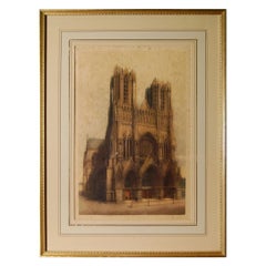 Impression en sépia de Notre-Dame de Reims, connue en anglais sous le nom de « Reims Cathedral »