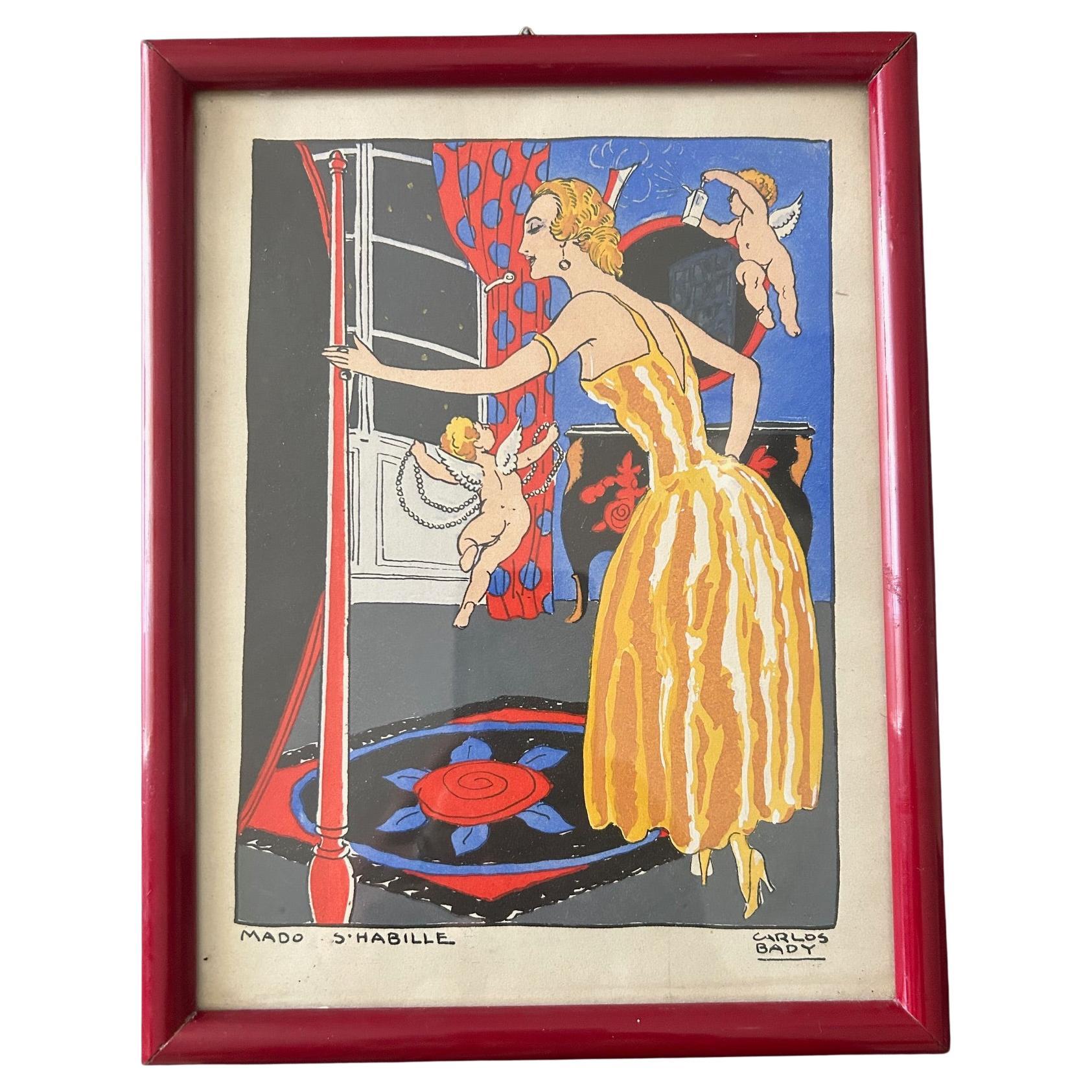 Roberto Tortoli French Art Deco Style Color Lithograph For Sale at