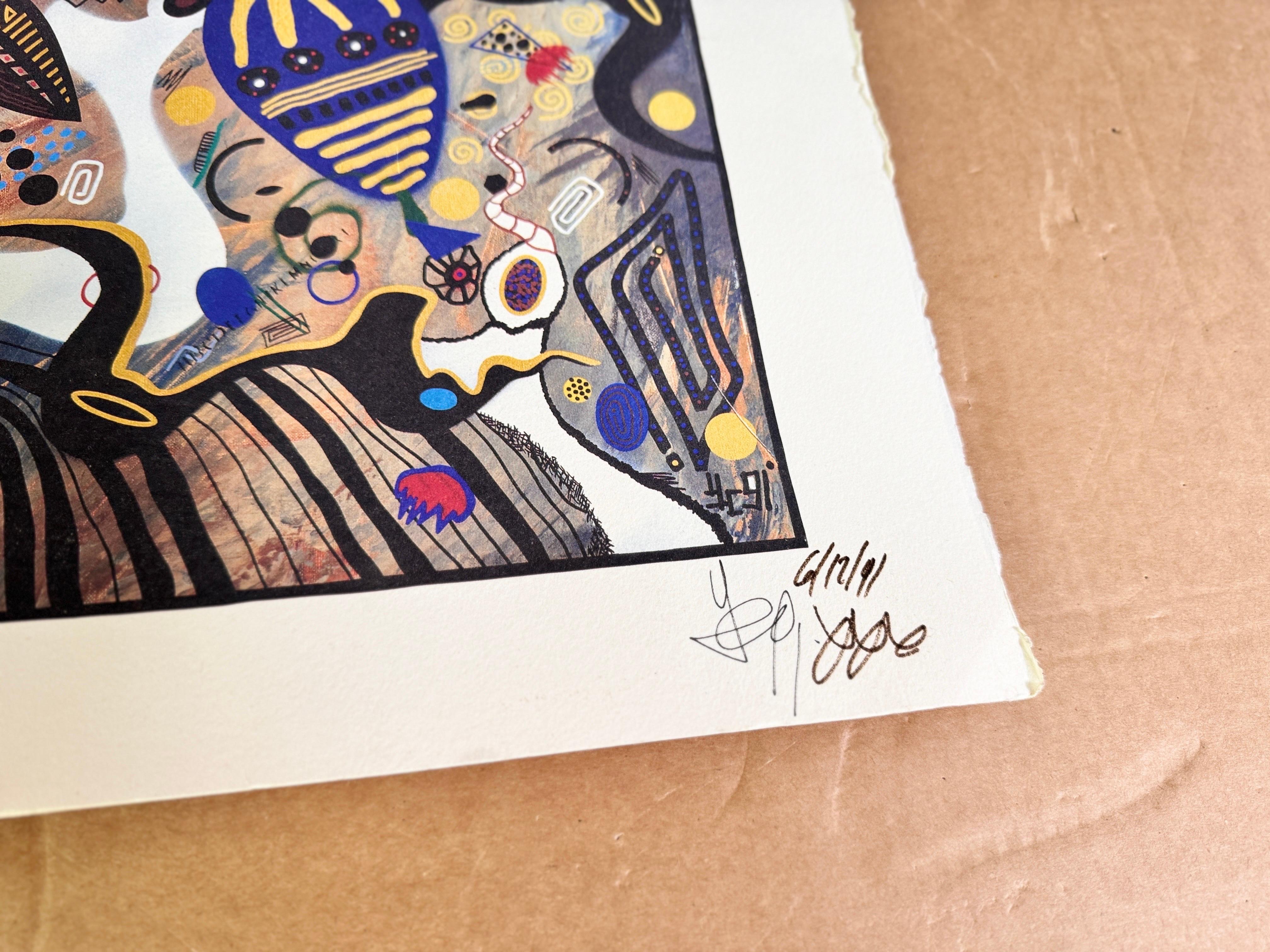 Print Modern Abstract Style blue color signed and Dated 19991 For Sale 3